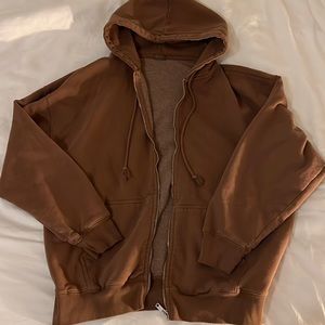 Brandy Melville John Galt Brown Oversized Zip Up Hoodie